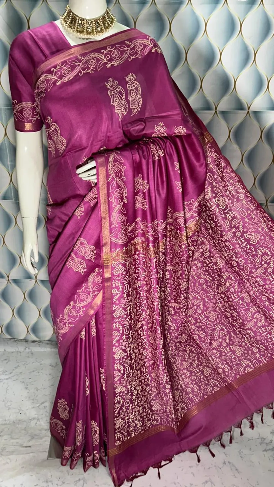 Hand Block Printed Pure Katan Silk Saree – Timeless Artistry in Every Thread